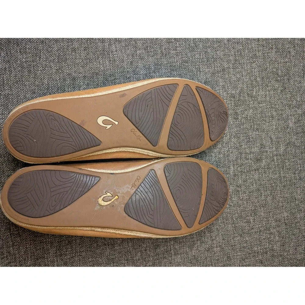 Olukai Women's Lino Brown Leather Slip-on Loafer Shoes Flats Size 11 W